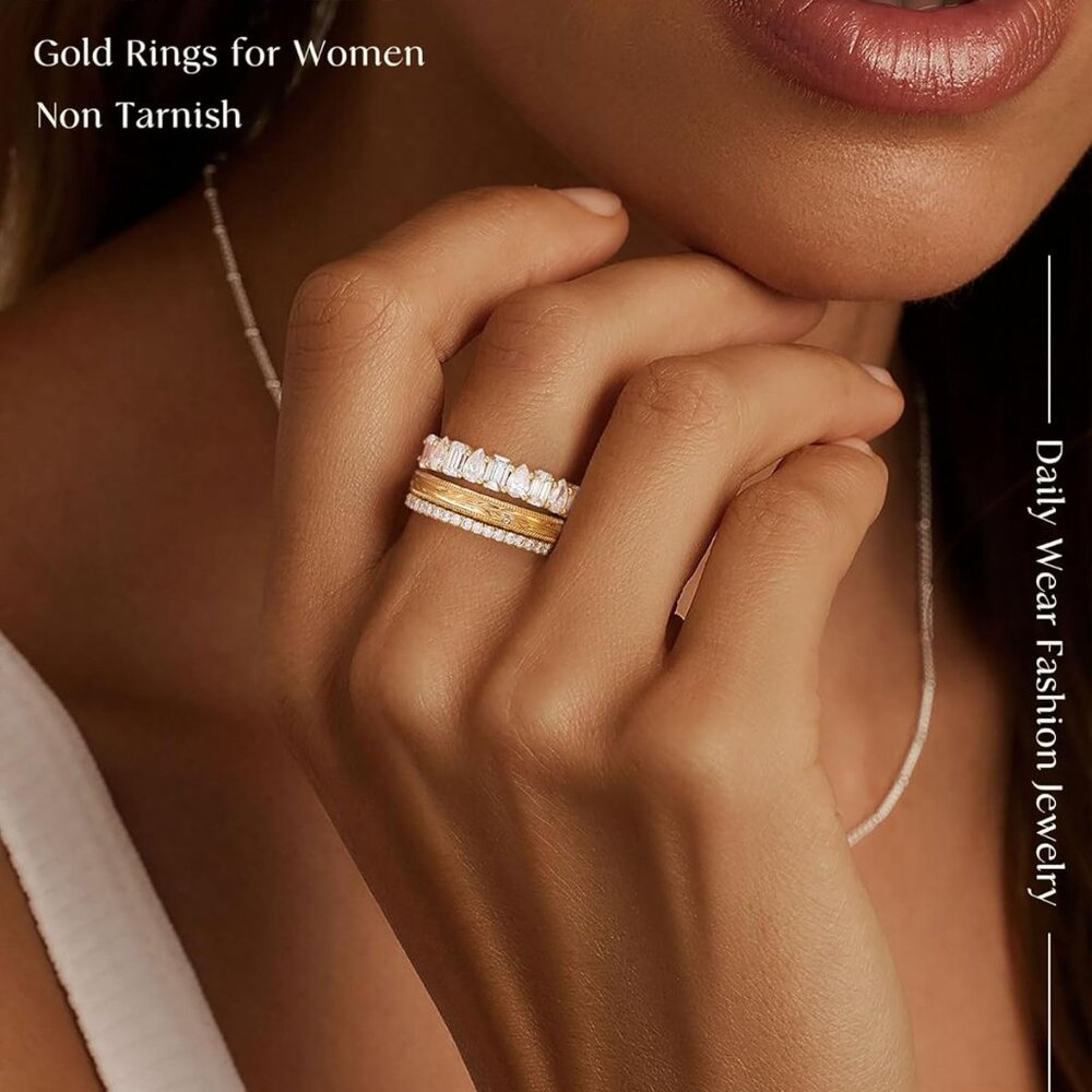 Versatile Stackable Gold Ring Set - Durable Cubic… - image 2